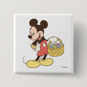 Macaron Carré 5 Cm Mickey Mouse tenant un panier d'œufs de Pâques