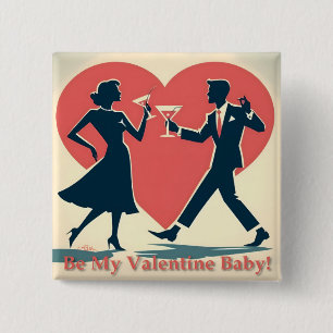 Macaron Carré 5 Cm Mid Century Valentine Hip Martini Dancing Couple