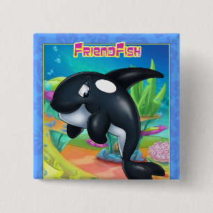 Macaron Carré 5 Cm mignon baleine de dessin animé sur un bouton