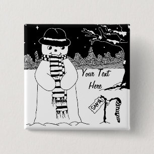 Macaron Carré 5 Cm mignon bonhomme de neige souriant sur la scène de