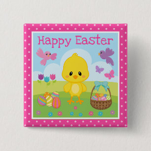 Macaron Carré 5 Cm Mignon Poussin de Pâques de Printemps & Œufs en Ch