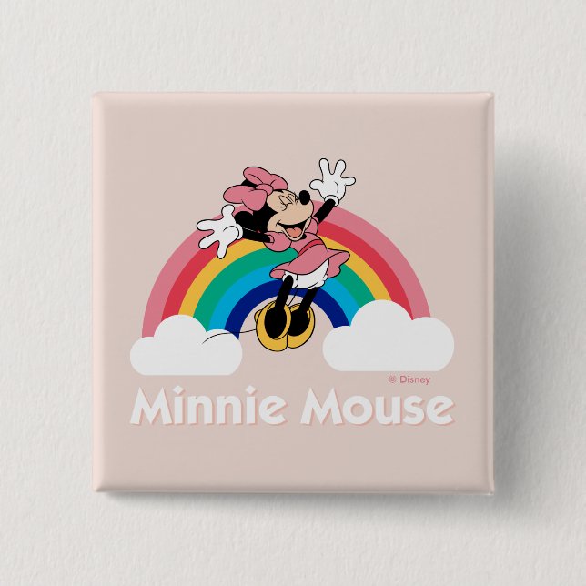 Macaron Carré 5 Cm Minnie | Arc en ciel et nuages (Devant)