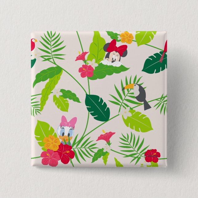 Macaron Carré 5 Cm Minnie et Daisy | Motif tropical (Devant)