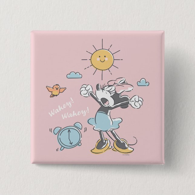 Macaron Carré 5 Cm Minnie Mouse | Réveil du matin (Devant)