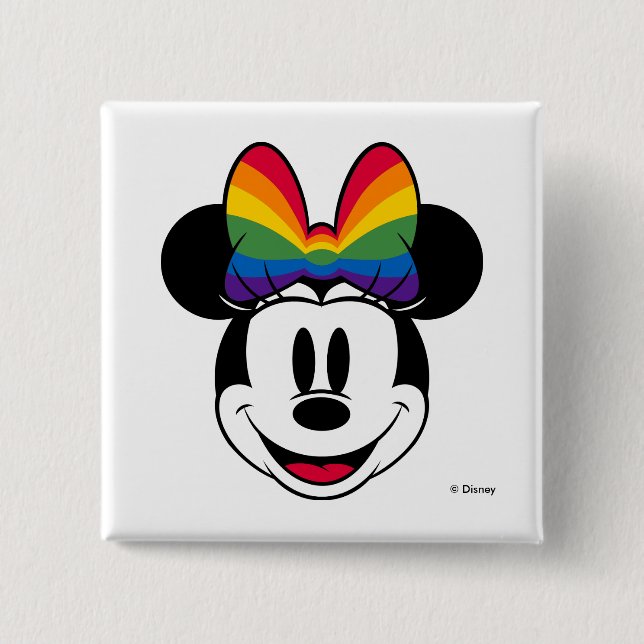 Macaron Carré 5 Cm Minnie Souris Portant Rainbow Bow (Devant)