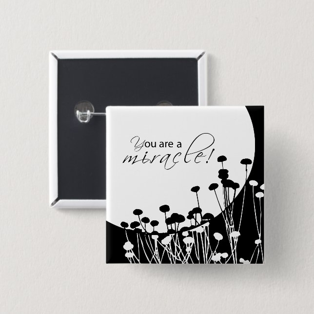 Macaron Carré 5 Cm Miracle de récupération, noir et blanc (Devant & derrière)