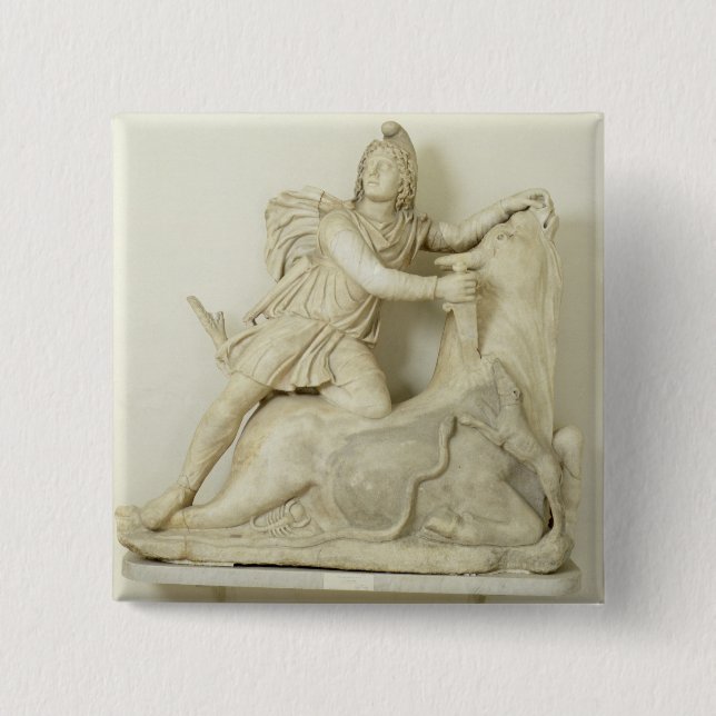 Macaron Carré 5 Cm Mithras sacrifiant Taureau, soulagement de marbre, (Devant)