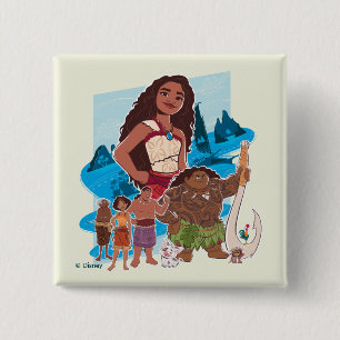 Macaron Carré 5 Cm Moana & Crew vole au-delà de l'Horizon