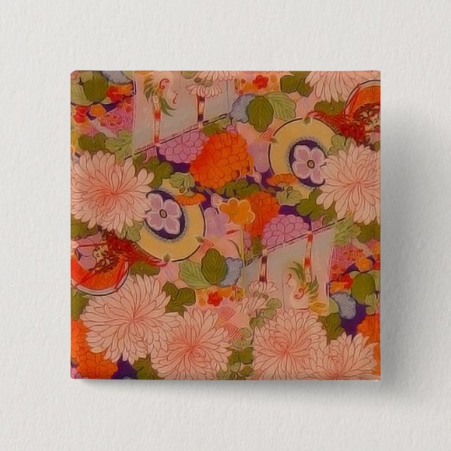 Macaron Carré 5 Cm Modèle floral rose kimono (Devant)