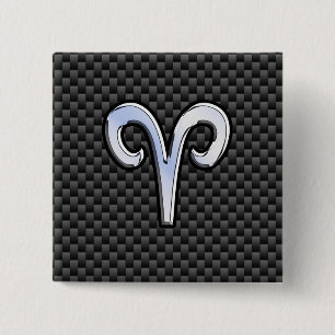 Macaron Carré 5 Cm Modern Aries Sign on Charcoal Carbon Fiber Print