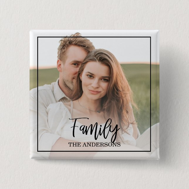 Macaron Carré 5 Cm Modern Couple Collage Photo & charmant Cadeau Fami (Devant)