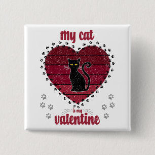 Macaron Carré 5 Cm Mon chat est mon Valentin Cadeau de la Saint-Val