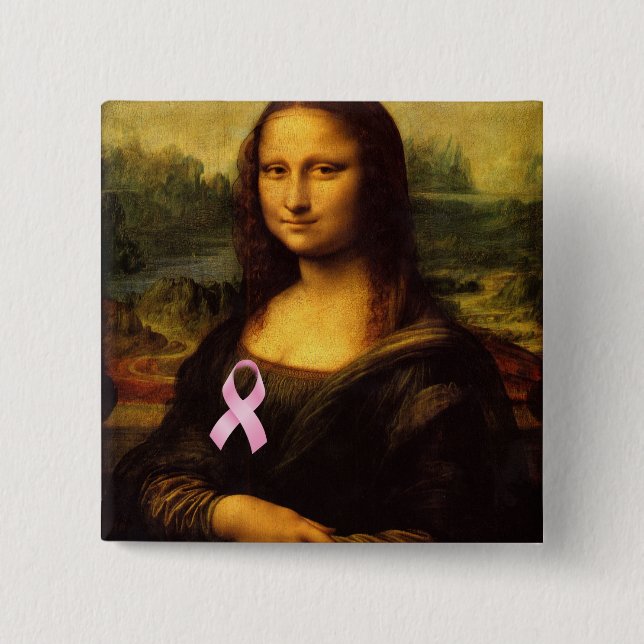 Macaron Carré 5 Cm Mona Lisa Au Ruban Rose (Devant)