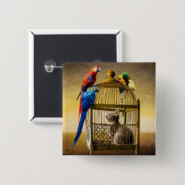 Macaron Carré 5 Cm Monde de la cage dorée (Devant & derrière)