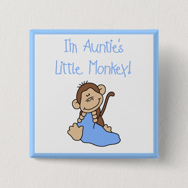 Macaron Carré 5 Cm Monkey de tante - T-shirts et cadeaux bleus (Devant)