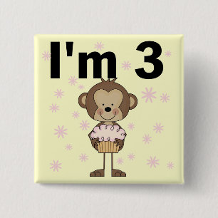 Macaron Carré 5 Cm Monkey I'm 3 Anniversaire Tshirts et cadeaux