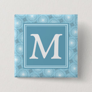 Macaron Carré 5 Cm Monogramme ange bleu cercles motif