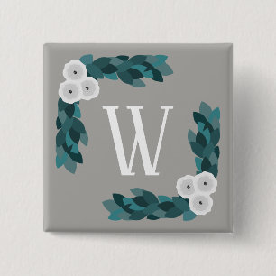 Macaron Carré 5 Cm Monogramme blanc moderne Ranunculus Fleurs & Folia
