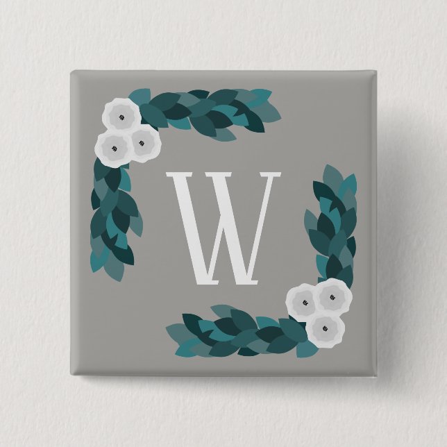 Macaron Carré 5 Cm Monogramme blanc moderne Ranunculus Fleurs & Folia (Devant)