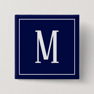 Macaron Carré 5 Cm Monogramme blanc sur le bouton Carré bleu marine