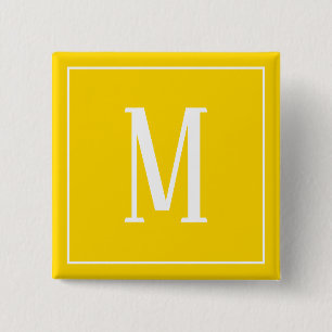 Macaron Carré 5 Cm Monogramme blanc sur le bouton Carré jaune d'or