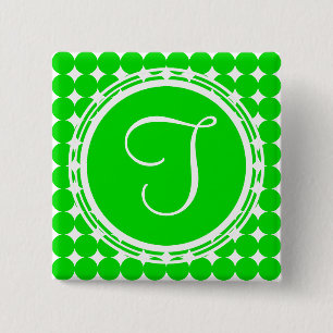 Macaron Carré 5 Cm Monogramme de point de polka vert