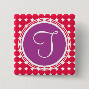 Macaron Carré 5 Cm Monogramme de point Polka violet et rouge