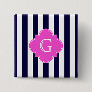 Macaron Carré 5 Cm Monogramme de Quatrefoil Rose Chaud Blu Navy