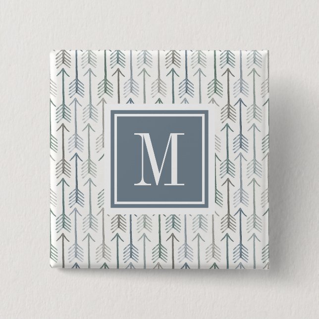 Macaron Carré 5 Cm Monogramme | Motif de flèches d'aquarelle (Devant)