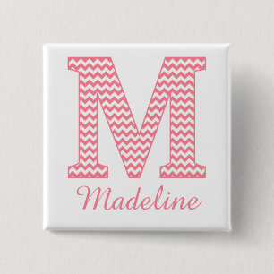 Macaron Carré 5 Cm Monogramme rose classique de très bon goût de la