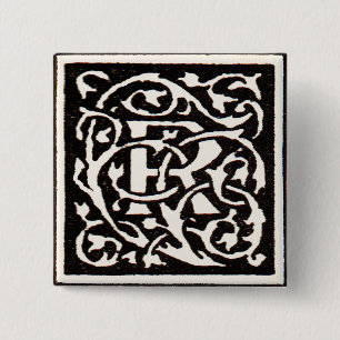 Macaron Carré 5 Cm Monogramme vintage R Art Nouveau