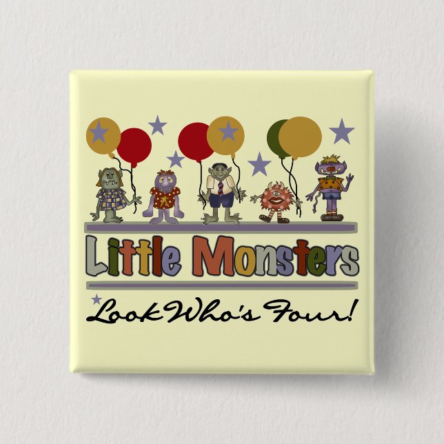 Macaron Carré 5 Cm Monster 4th Birthday Tshirts et cadeaux (Devant)