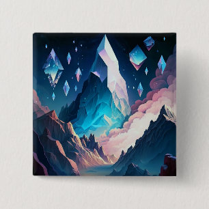 Macaron Carré 5 Cm Montagne De Cristal Imaginaire Bouton Paysage