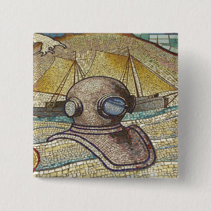 Macaron Carré 5 Cm Mosaïque d'ancien casque de plongeur