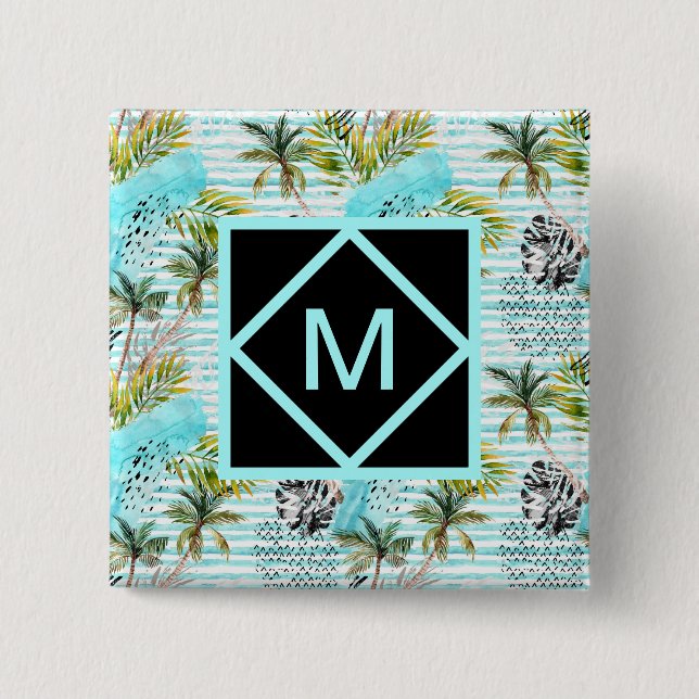 Macaron Carré 5 Cm Motif abstrait de palmier d'aquarelle (Devant)