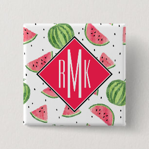 Macaron Carré 5 Cm Motif au néon de pastèques d'aquarelle