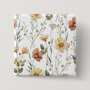 Macaron Carré 5 Cm Motif botanique de fleurs sauvages aquarelle douce