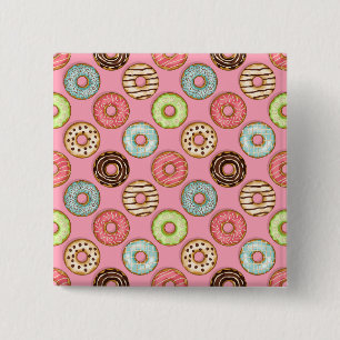 Macaron Carré 5 Cm Motif Coloré de Beignets Friandises Douces et Mign