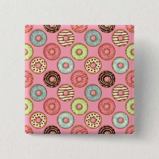 Macaron Carré 5 Cm Motif Coloré de Beignets Friandises Douces et Mign (Devant)