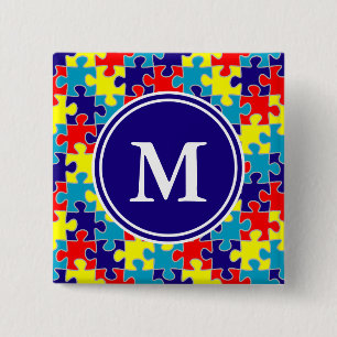 Macaron Carré 5 Cm Motif de casse-tête de Sensibilisation sur l'autis