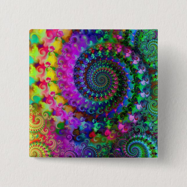 Macaron Carré 5 Cm Motif de fractale d'arc-en-ciel de hippie (Devant)