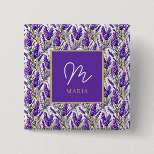 Macaron Carré 5 Cm Motif de lavande violet étonnant Monogramme