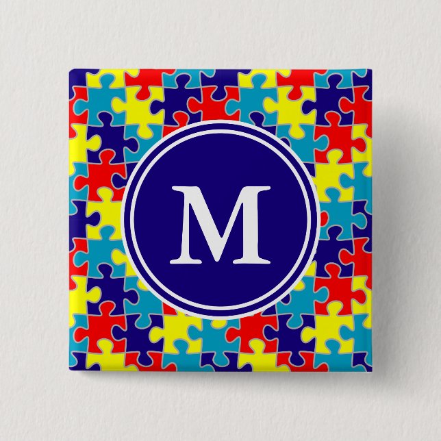 Macaron Carré 5 Cm Motif de puzzle de sensibilisation à l'autisme Mon (Devant)
