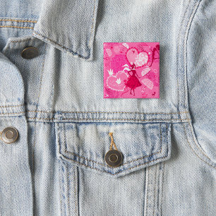 Macaron Carré 5 Cm Motif de silhouette d'amour romantique Cœurs roses