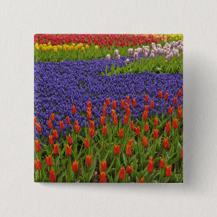 Macaron Carré 5 Cm Motif de tulipes et de fleurs de jacinthe des vign