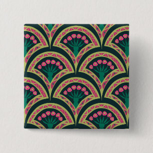 Macaron Carré 5 Cm Motif de ventilateur floral rose et vert