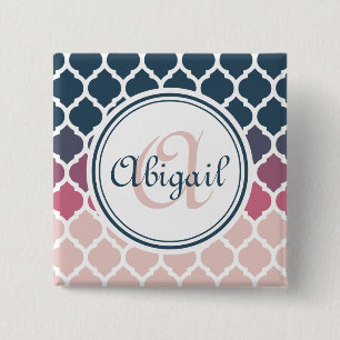 Macaron Carré 5 Cm Motif en treillis marocain rose monogramme