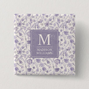 Macaron Carré 5 Cm Motif floral aquarelle fleurs lavande violet