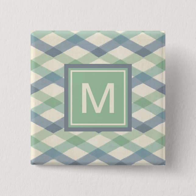 Macaron Carré 5 Cm Motif géométrique en pastel du monogramme | (Devant)