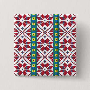 Macaron Carré 5 Cm Motif géométrique tribal rouge, bleu et blanc étoi